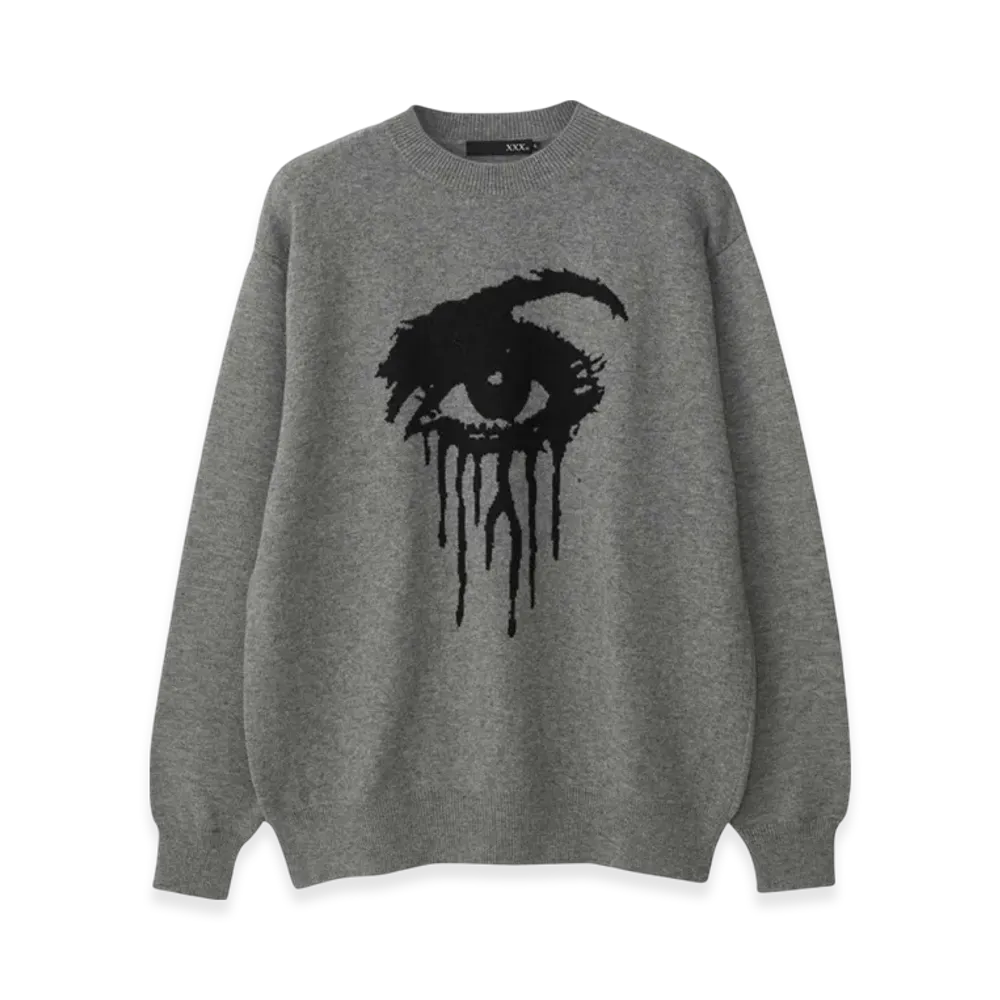 HYSTERIC GLAMOUR Screaming Eye Jacquard Sweater "Top Gray"