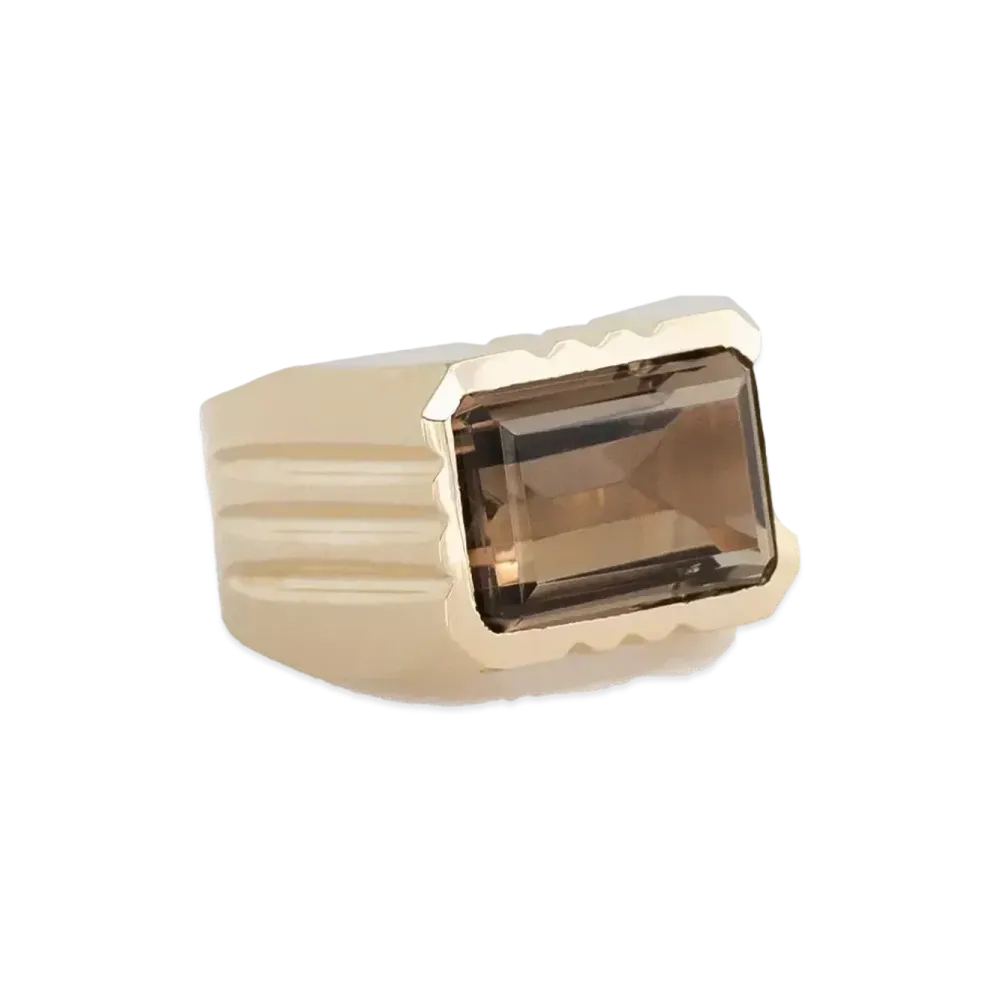 Aime Leon Dore 14Kt Gold Smoky Quartz Signet Ring "Gold & Quartz"