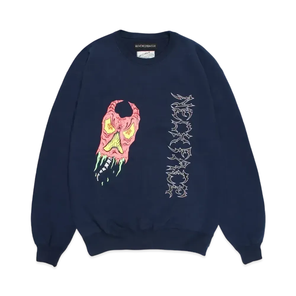 WACKO MARIA x NECKFACE Heavy Weight Crew Neck Sweat Shirt "Navy"