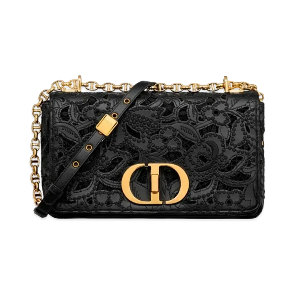 Dior Medium Caro Bag Calfskin D-Lace Embroidery Macrame Effect "Black"