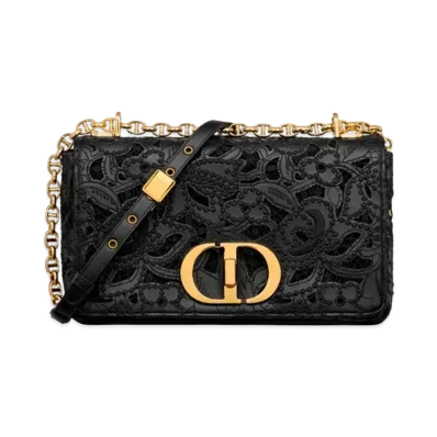 Dior Medium Caro Bag Calfskin D-Lace Embroidery Macrame Effect "Black"