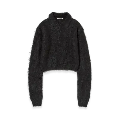 AURALEE Brushed Super Kid Mohair Knit Polo "Ink Black"