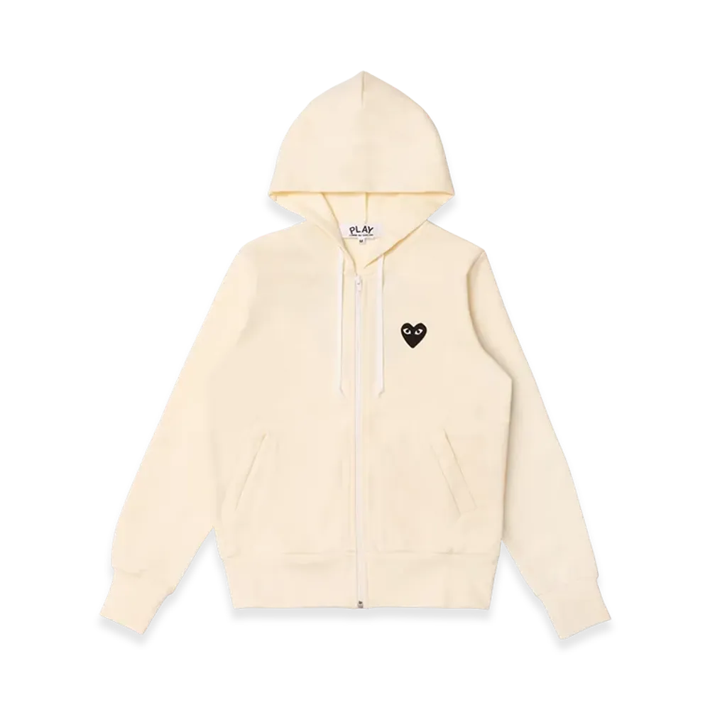 PLAY COMME des GARCONS Back Printed Heart Black X White Zip-Up Hoodie With Black Emblem "Ivory"