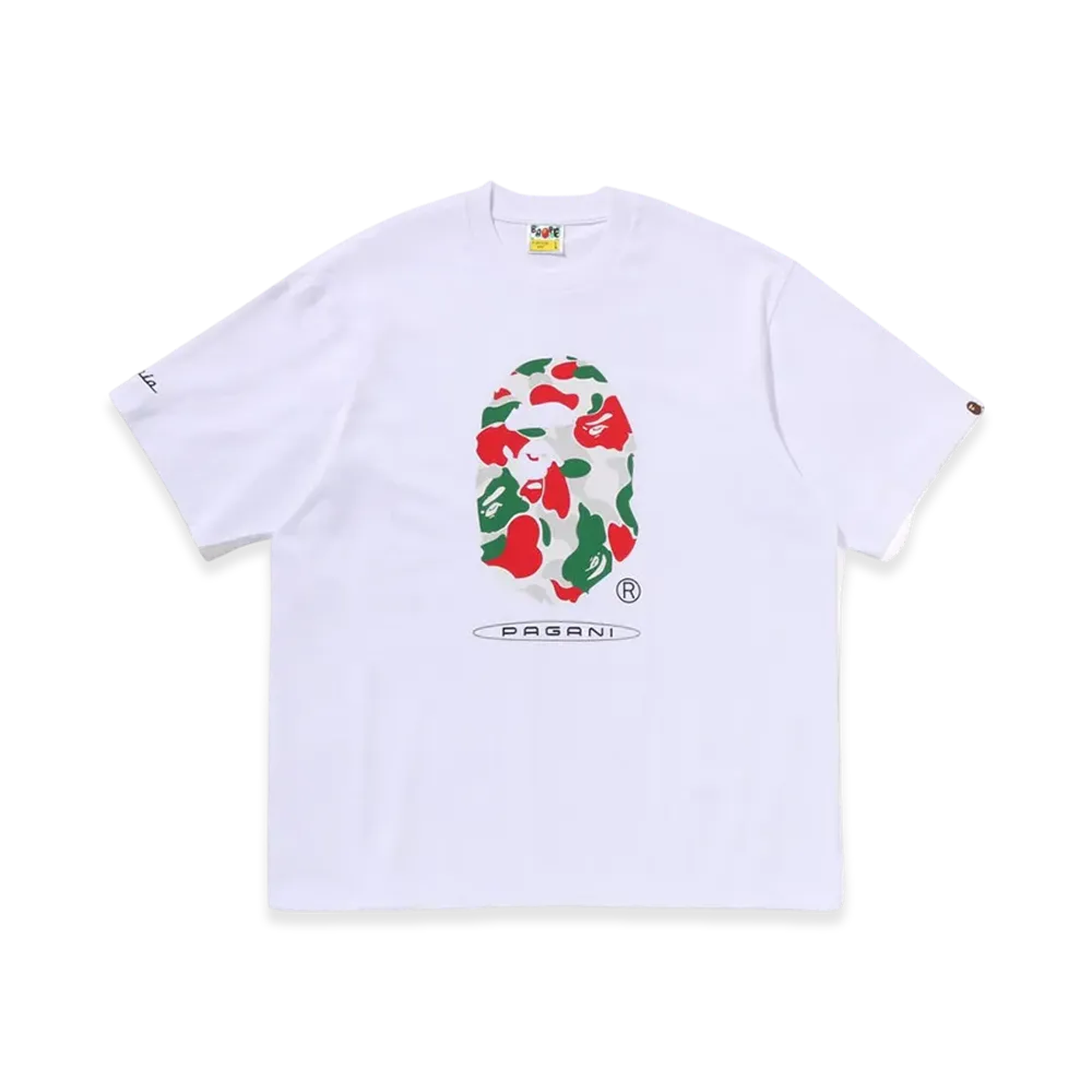 A BATHING APE x PAGANI Camo Ape Head Relaxed Fit Tee "White"