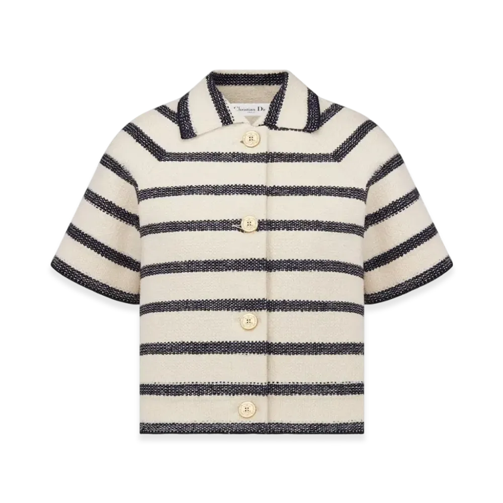 Dior Women's Technical Cotton Wool Knit Short-Sleeved Jacket "Navy Blue/Ecru"