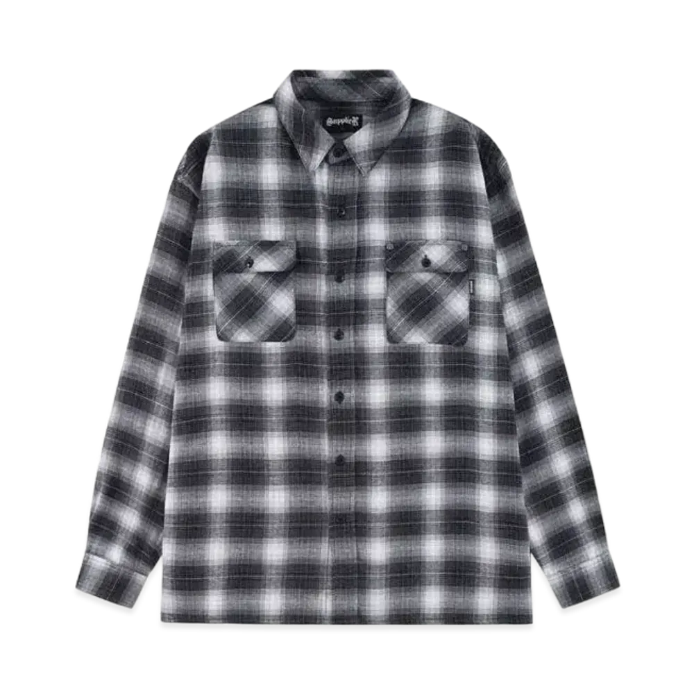 SUPPLIER Faux Leather Patch Check Shirt "Black"