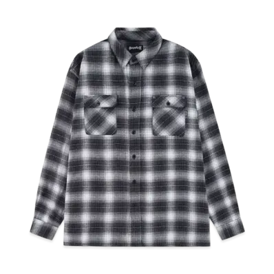 SUPPLIER Faux Leather Patch Check Shirt "Black"