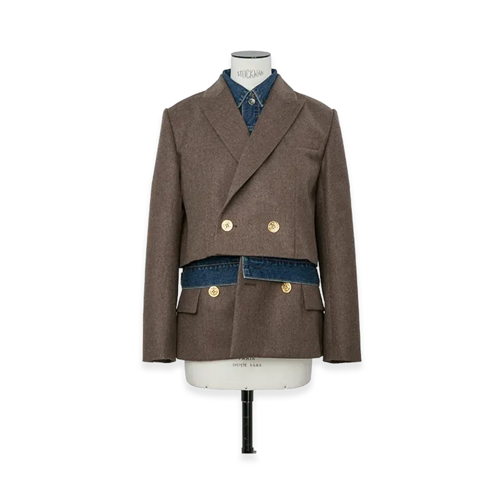 sacai Women's Wool Flannel x Denim Jacket "Brown/Blue"