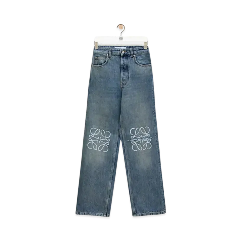 LOEWE Men's Anagram Baggy Jeans in Denim "Washed Denim"