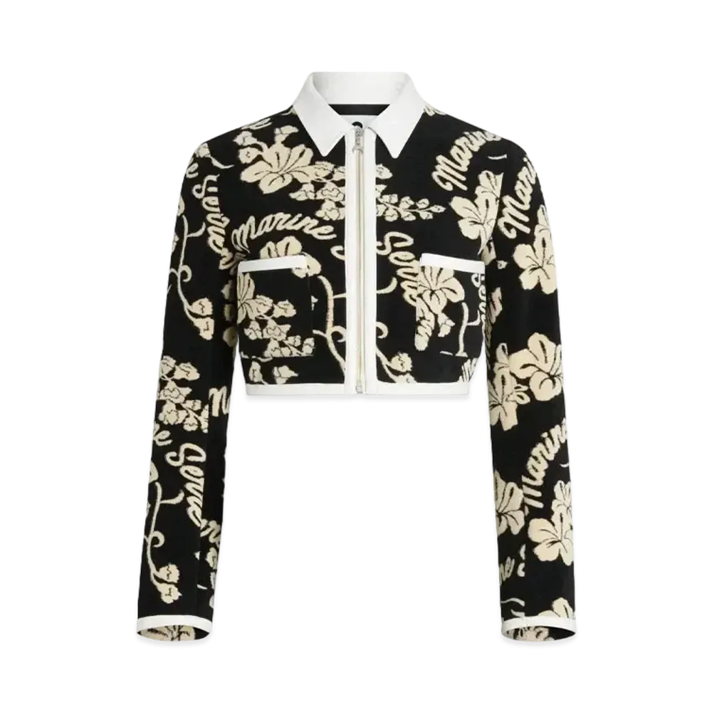 Marine Serre Jersey Jacquard Towel Cropped Jacket "Hawaian Print Black"