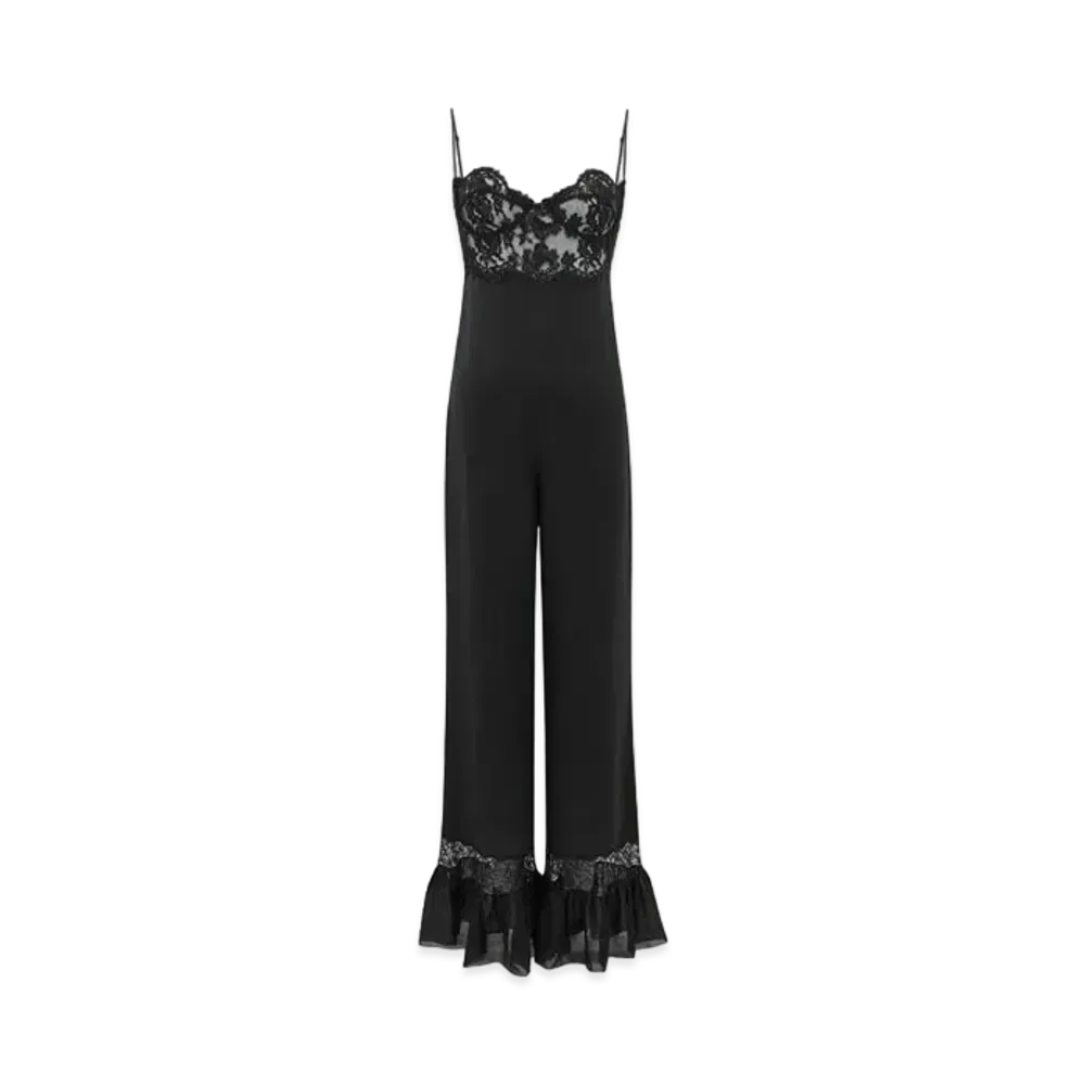 Saint Laurent Women's Jumpsuit in Silk Satin and Lace "Black"