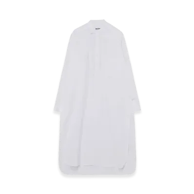 S'YTE Cotton Broad Cloth Stand Collar Long Shirt With Rounded Hem "White"