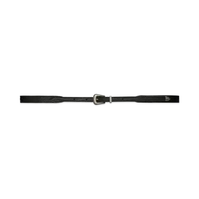 Saint Laurent Folk Buckle Thin Belt In Lizard-Embossed Leather And Metal "Black"