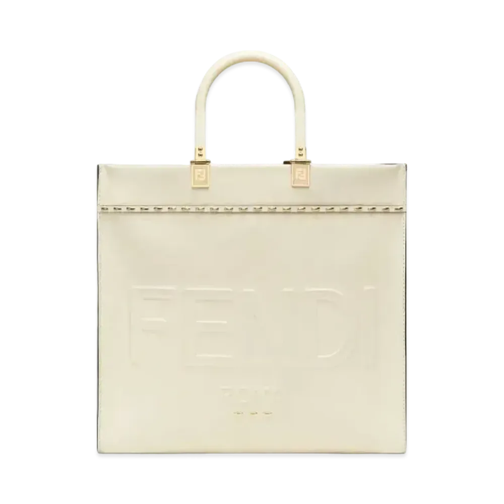 FENDI Sunshine Medium Leather Shopper "White"