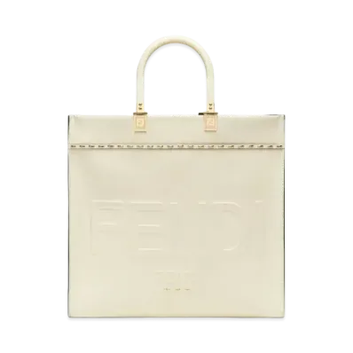 FENDI Sunshine Medium Leather Shopper "White"
