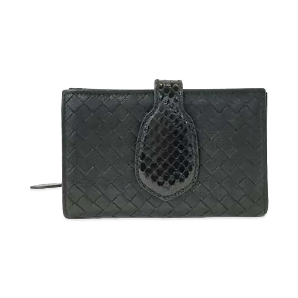 Bottega Veneta Intrecciato W hook Python Wallet "Black"