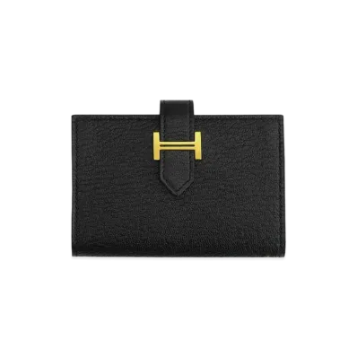 Hermes Bearn Card Case Chevre Mysore "Noir/Gold"