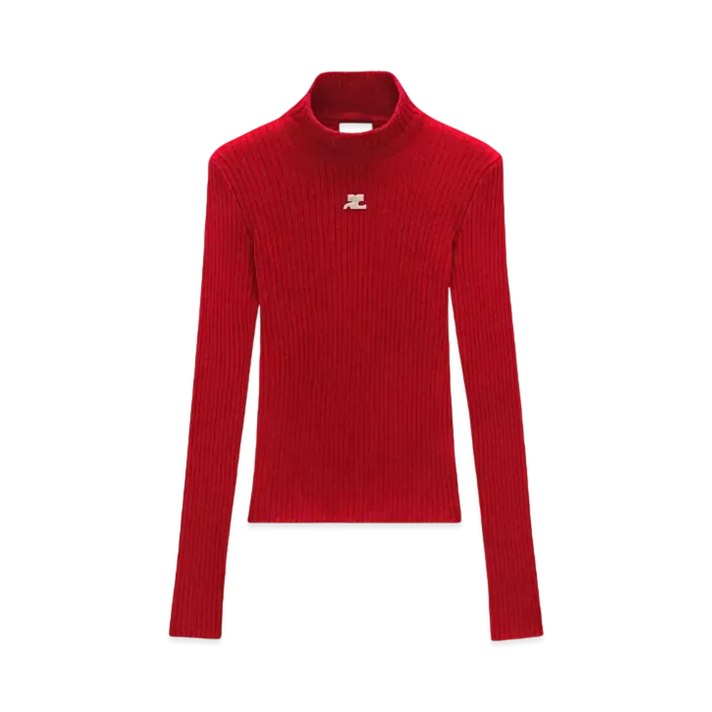 Courreges Reedition Rib Knit Mockneck Sweater "Red"
