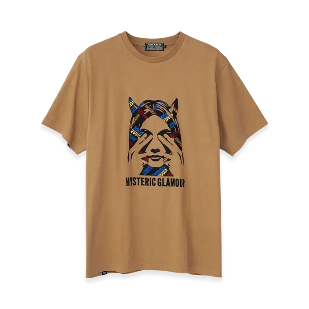 HYSTERIC GLAMOUR See No Evil Embroidered T-Shirt "Beige"