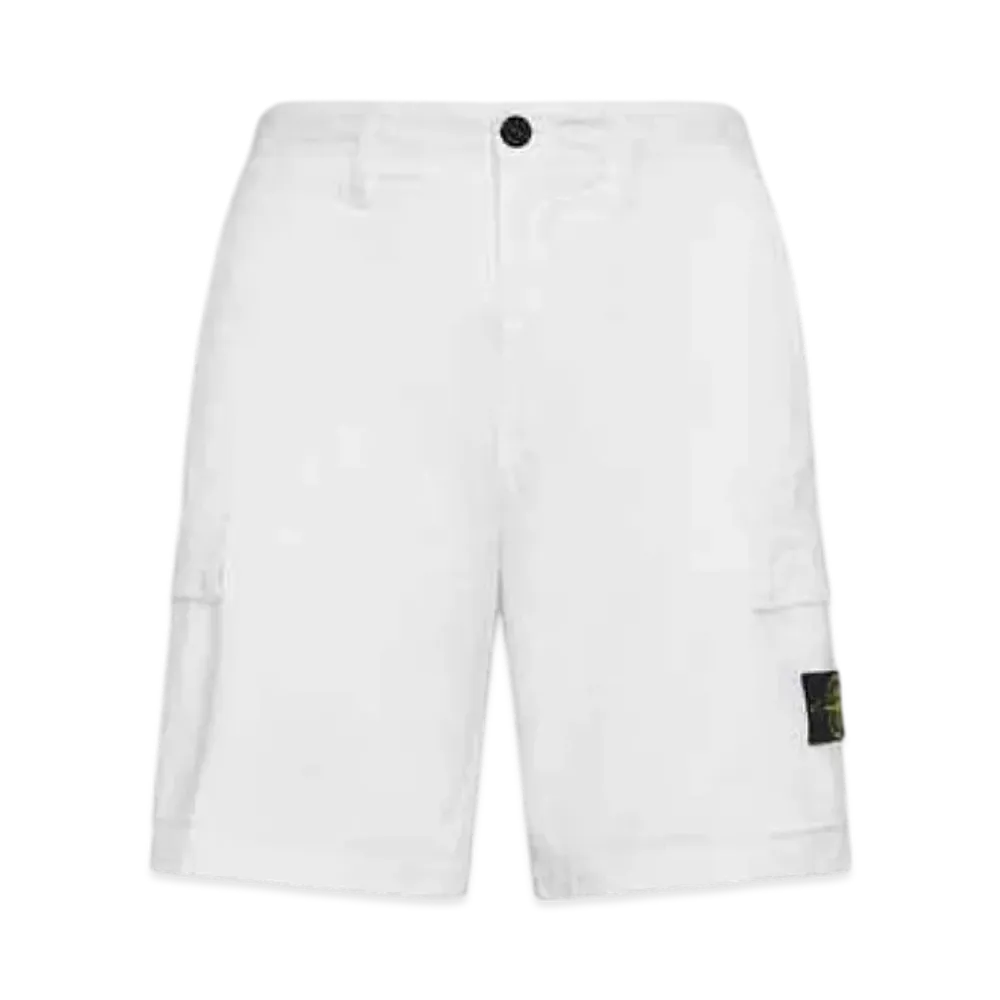 Stone Island L0803 Stretch Cotton Tela Paracadute Garment Dyed Cargo Bermuda Shorts - 22SS "White"