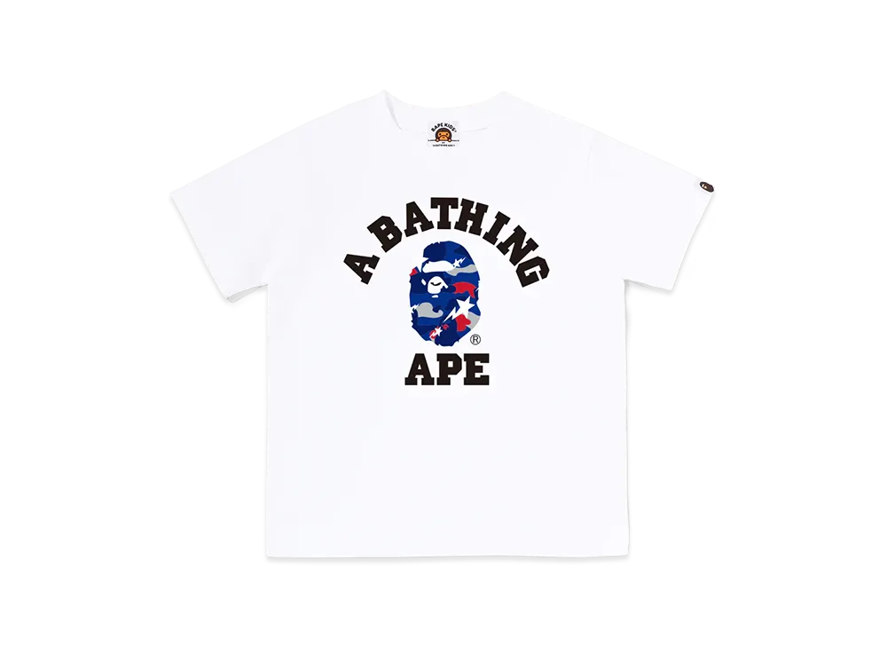 A BATHING APE Kids Sta Strike Camo College Tee "White/Blue"