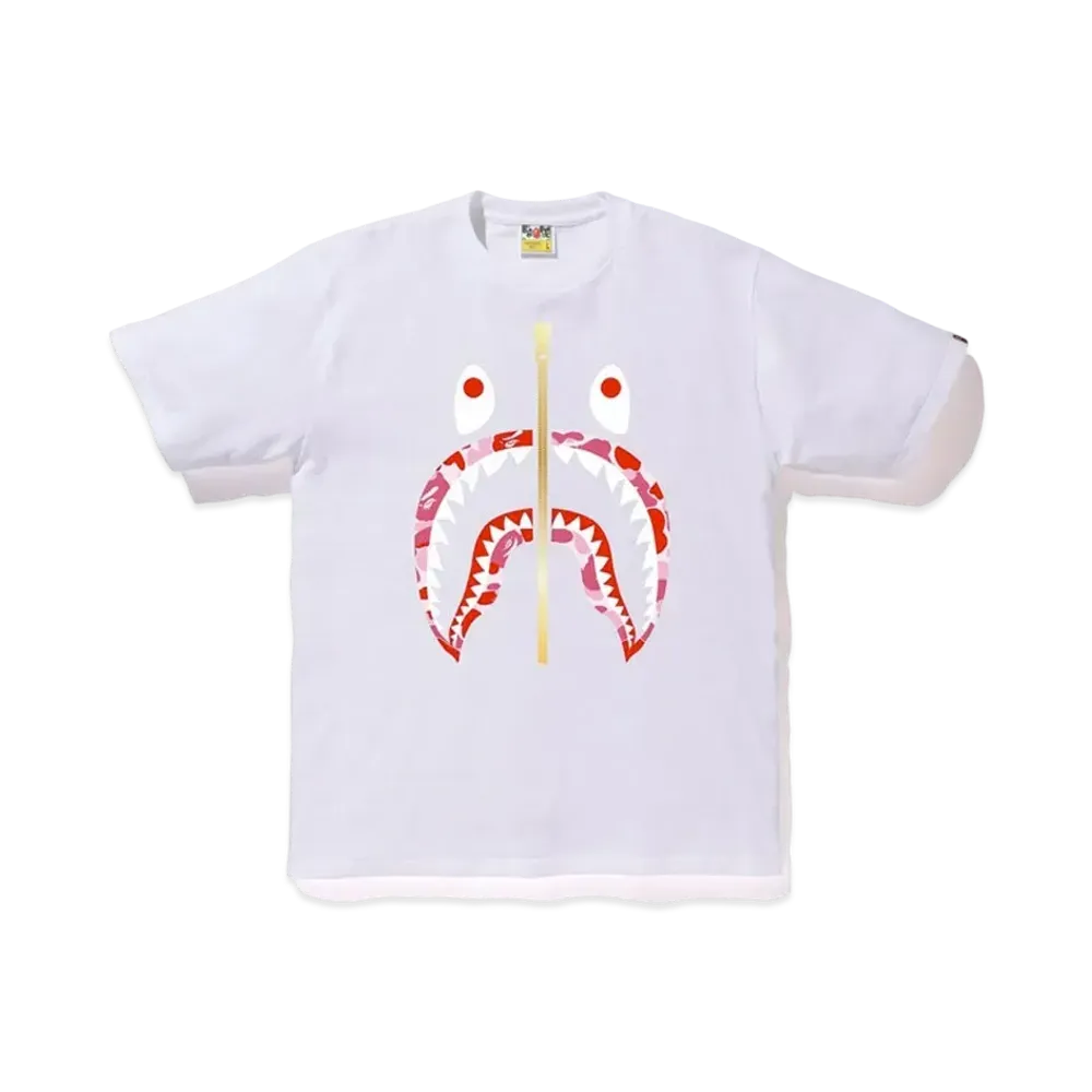 A BATHING APE ABC Gold Zip Shark Tee "White/Pink"
