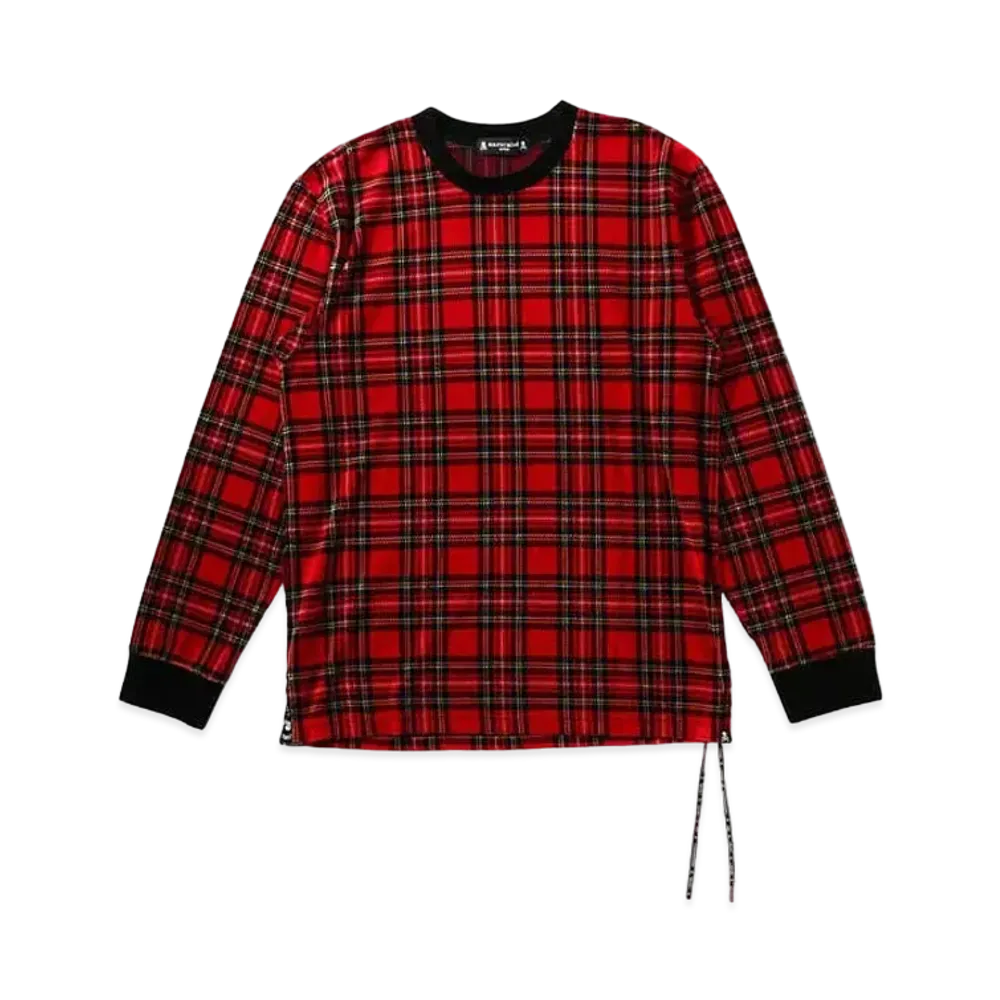 mastermind JAPAN Velour Plaid LS Tee "Black Red"