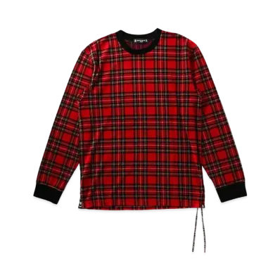 mastermind JAPAN Velour Plaid LS Tee "Black Red"