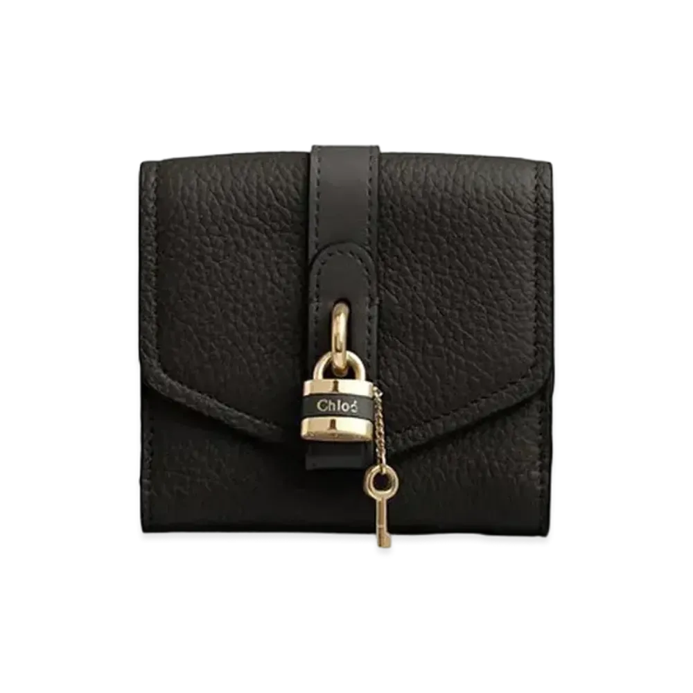 Chloe Aby Square Wallet In Grained & Shiny Calfskin "Black"