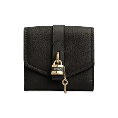 Chloe Aby Square Wallet In Grained & Shiny Calfskin "Black"