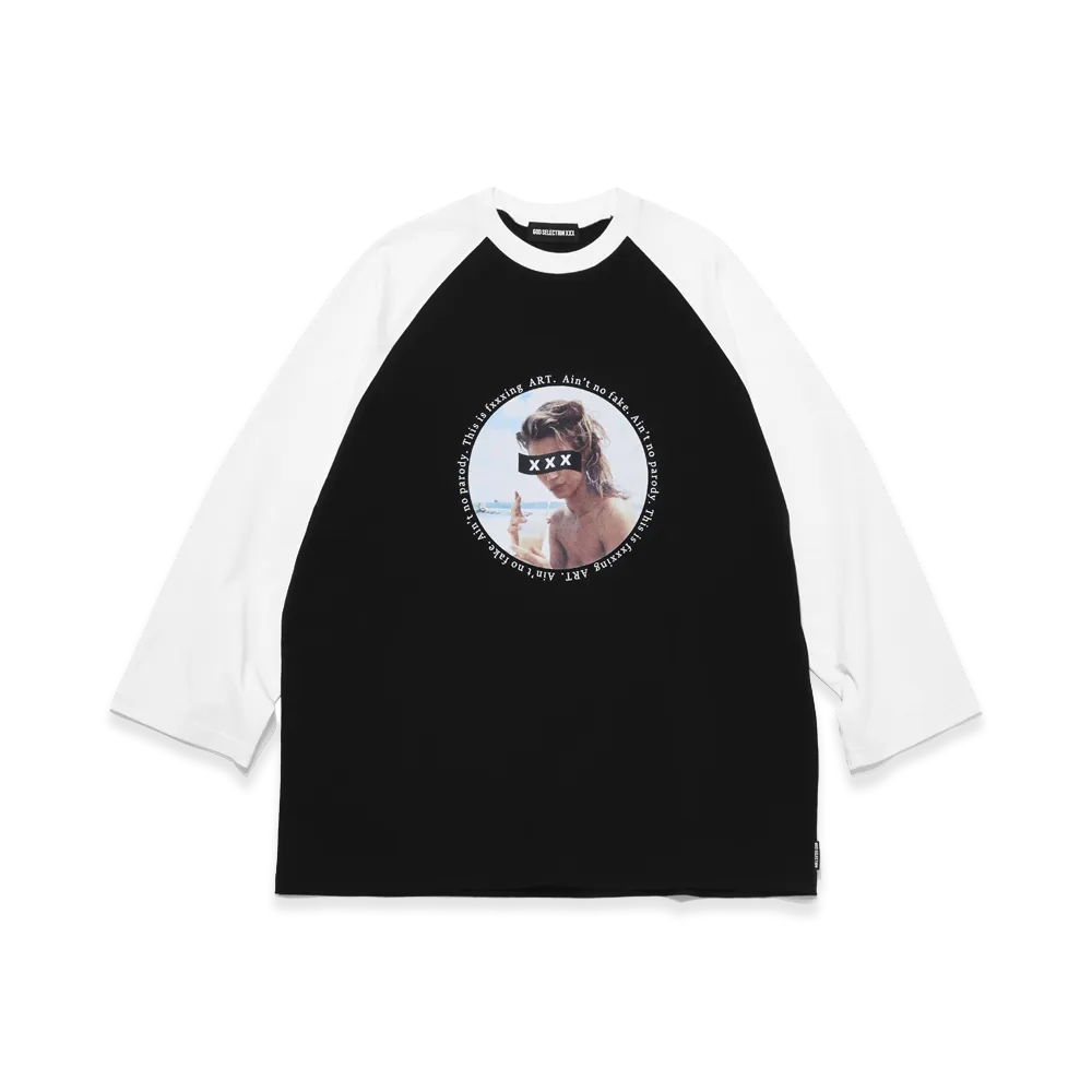 GOD SELECTION XXX Box Logo "This is ART" Photo Graphic Raglan Sleeve Tee GX-S26-RT-02 "Black/White"