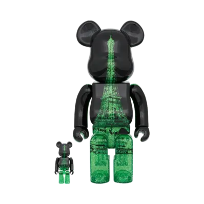 MEDICOM TOY "BEARBRICK" Bearbrick Eiffel Tower 100% & 400% Green Dress Version