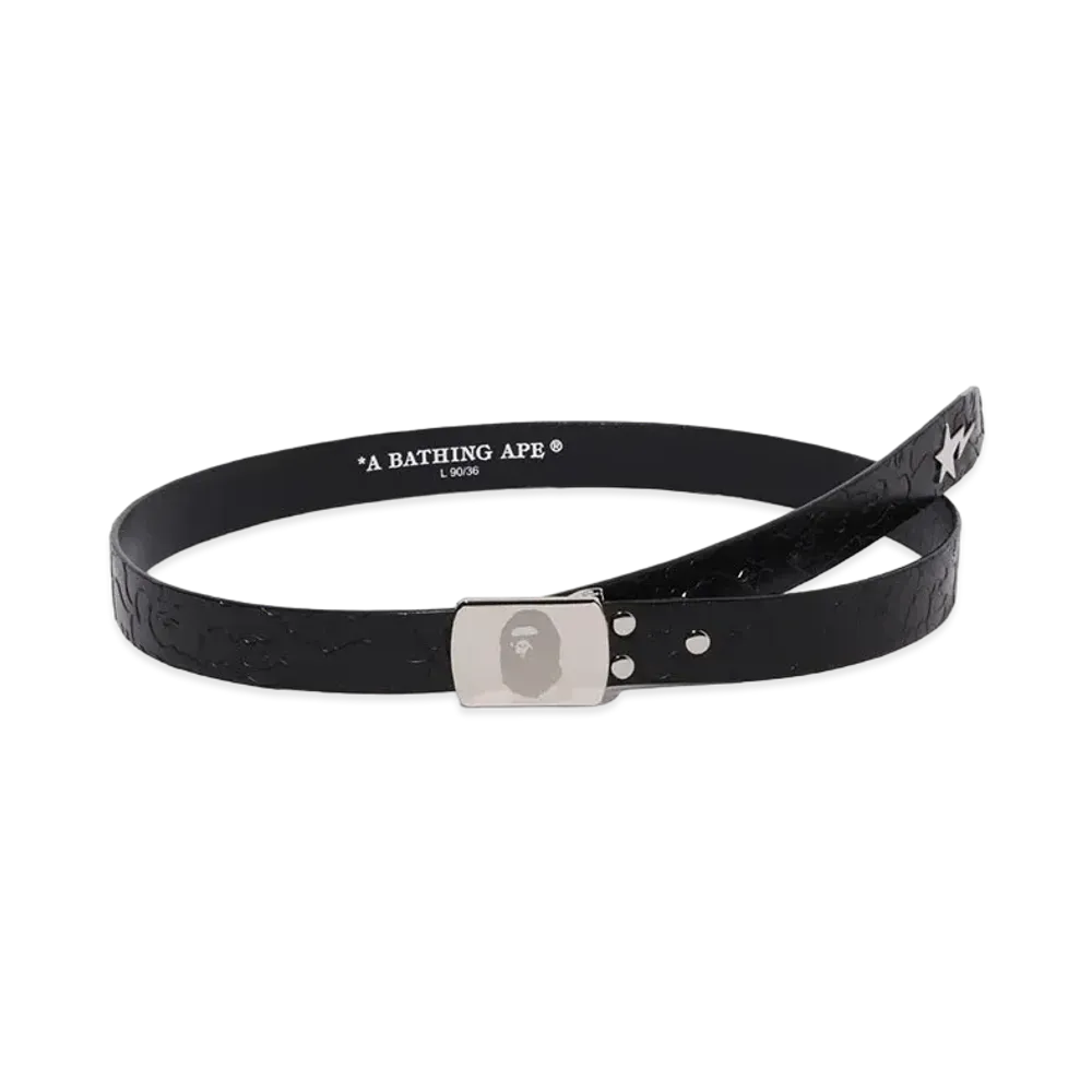 A BATHING APE ABC Camo Narrow Leather Belt "Black"