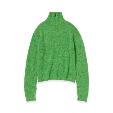 AURALEE Women's Cashmere Melange Knit Turtle "Top Green"
