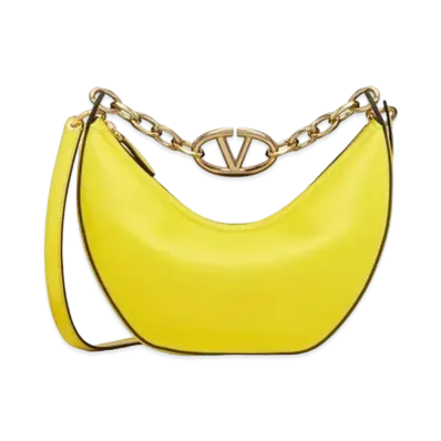 Valentino Small Vlogo Moon Hobo Bag In Leather With Chain "Cedar Yellow"