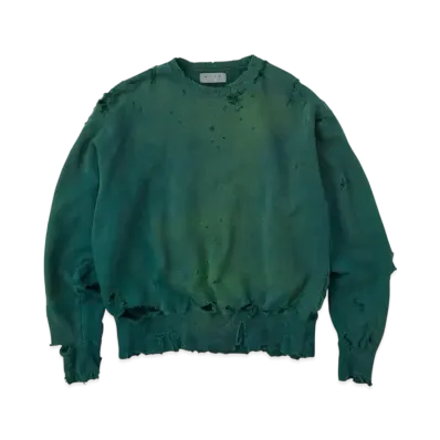 KURO More Damage Washed Crew Neck Sweat "Green"