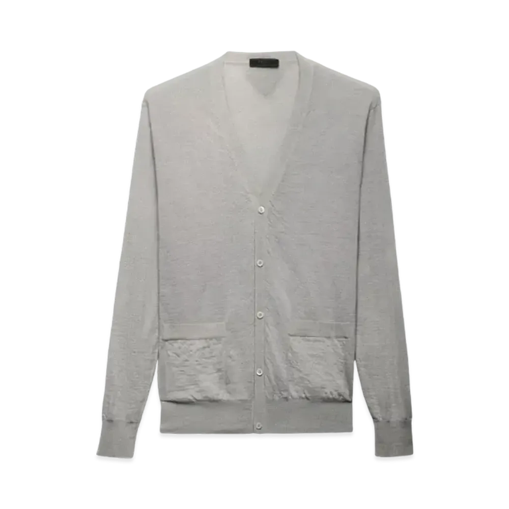 PRADA Men's Cashmere Cardigan "Light Gray"