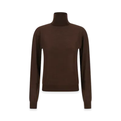 Saint Laurent Women's Turtleneck Sweater Dropped Shoulders "Brown"