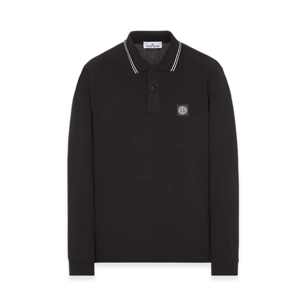 Stone Island 2SL18 Long Sleeve Stretch Cotton Pique Polo Shirt - 23FW "Black"