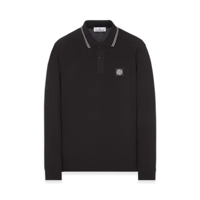 Stone Island 2SL18 Long Sleeve Stretch Cotton Pique Polo Shirt - 23FW "Black"