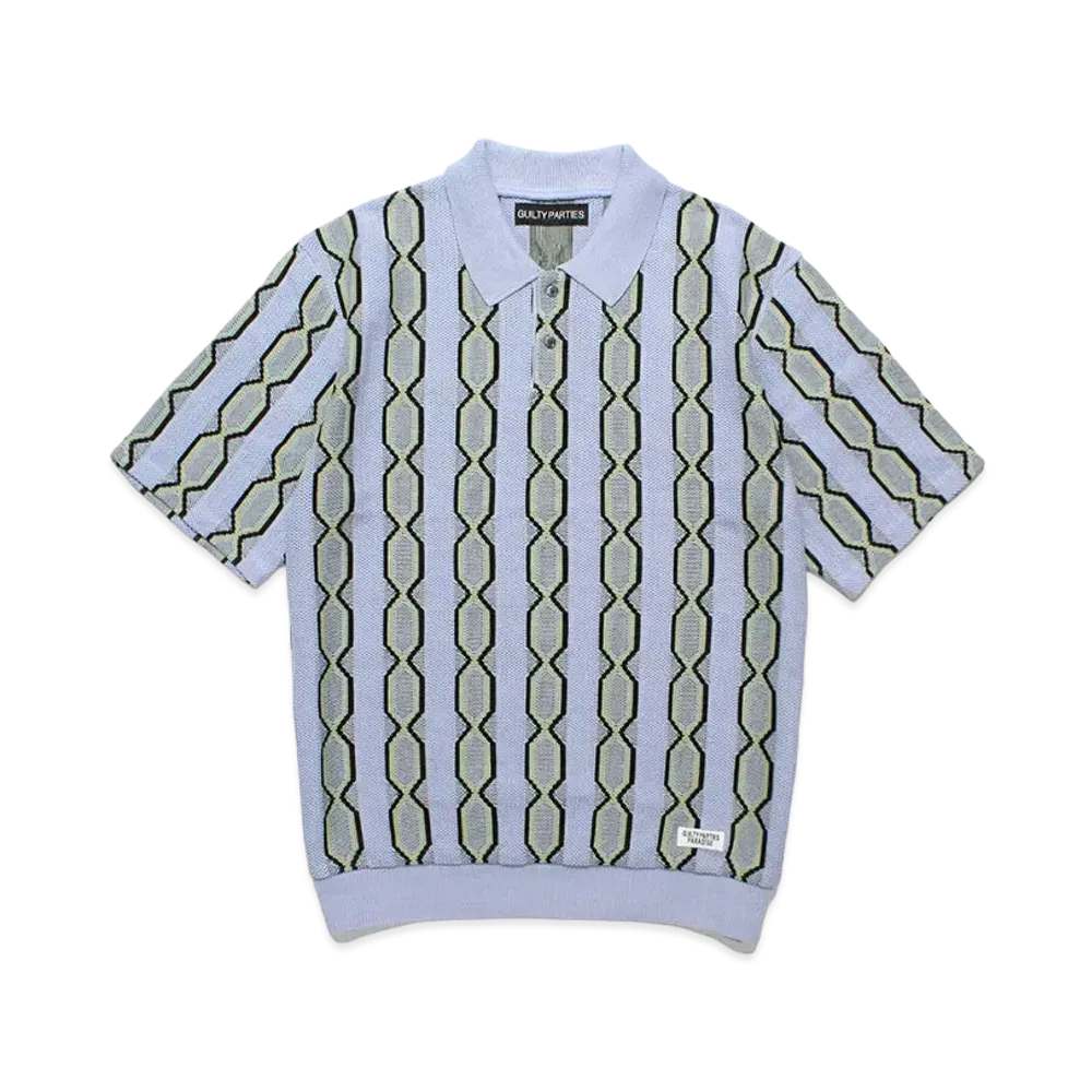 WACKO MARIA Striped Jacquard Summer Knit Polo Shirt "Blue"