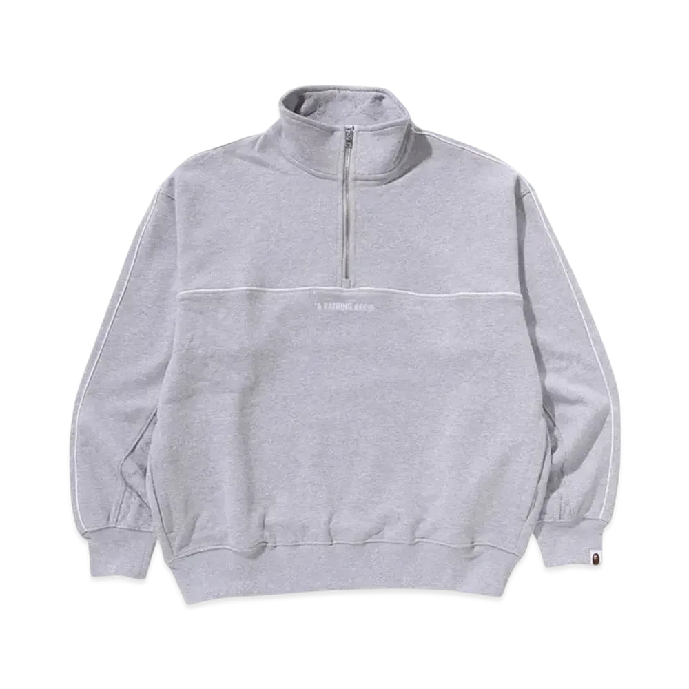 A BATHING APE College Monogram Logo Half Zip Relax Fit Crewneck Sweatshirt "Gray"