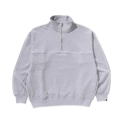 A BATHING APE College Monogram Logo Half Zip Relax Fit Crewneck Sweatshirt "Gray"