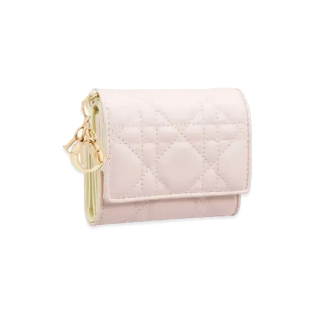 Dior Lady Dior Lotus Wallet Cannage Lambskin Japan Exclusive "Quartz Pink/Pastel Yellow"