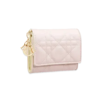 Dior Lady Dior Lotus Wallet Cannage Lambskin Japan Exclusive "Quartz Pink/Pastel Yellow"