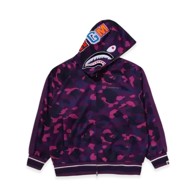 A BATHING APE Color Camo Shark Relaxed Fit Hoodie Track Jacket "Purple"