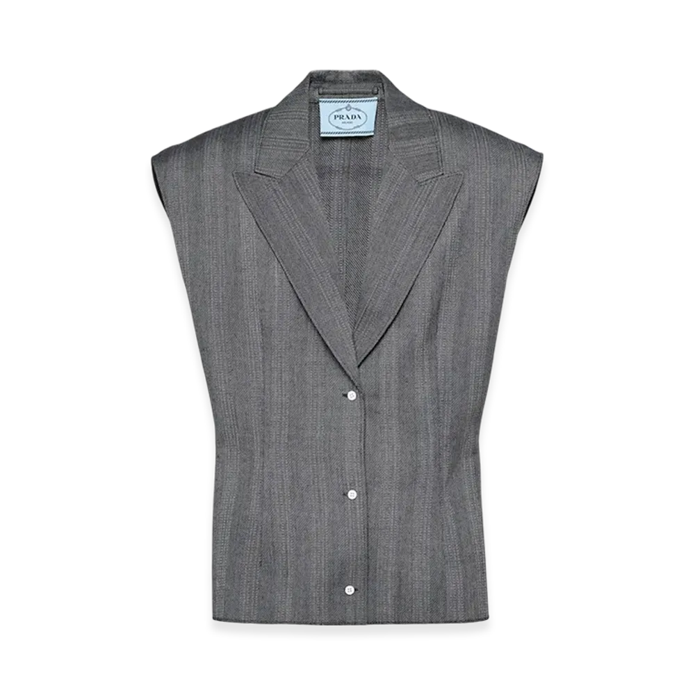 PRADA Women's Single-Breasted Pinstripe Wool Vest "Iron Gray"