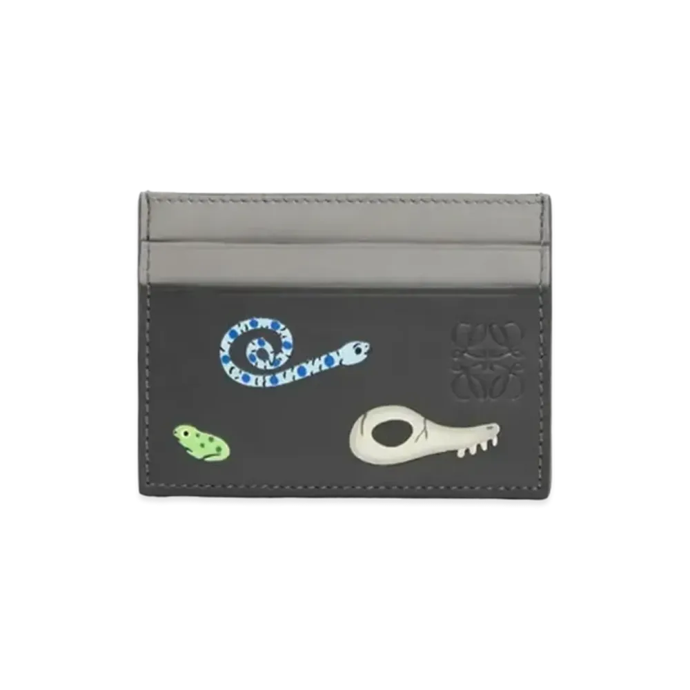 LOEWE Mandragora Plain Cardholder in Satin Calfskin "Dark Grey/Pearl Grey"