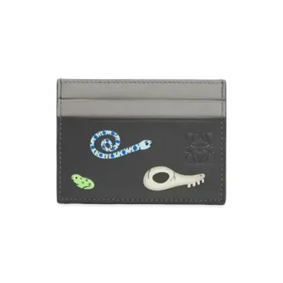LOEWE Mandragora Plain Cardholder in Satin Calfskin "Dark Grey/Pearl Grey"