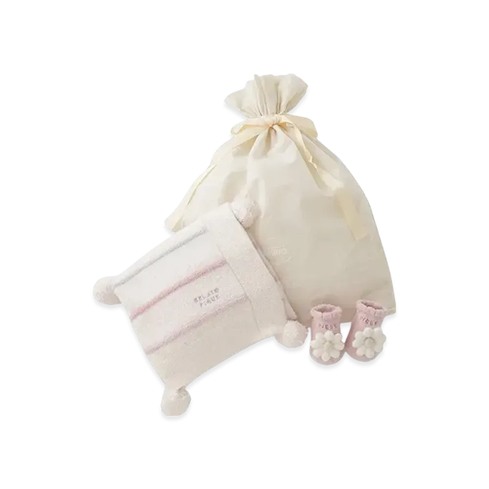 GELATO PIQUE Wrapped Baby Smoothy Colorful Border Blanket & Daisy Socks Set "Pink"